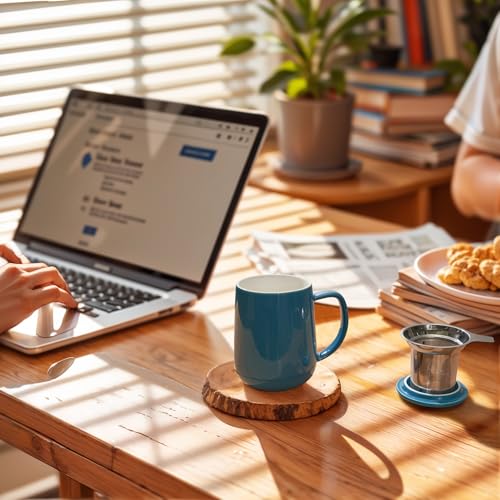 Sweese كوب شاي بورسلين سويسي مع مصفاة وغطاء، 20 أونصة، أزرق فولاذي، آمن للاستخدام في الميكروويف، قابل لإعادة الاستخدام - Image 4