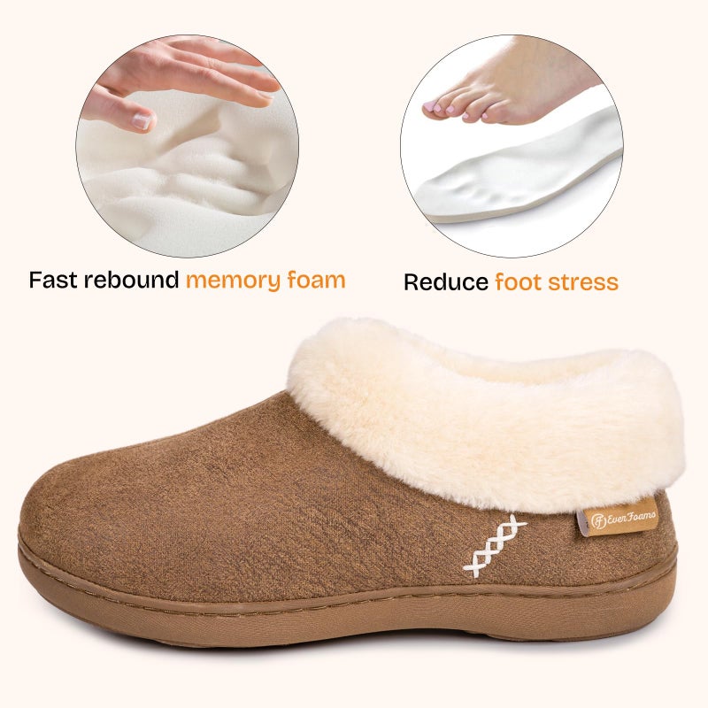 EverFoams Women's Micro Suede Cozy Memory Foam Winter Slippers with Fuzzy Faux Fur Collar and Indoor Outdoor Rubber Sole (Tan, Size 7-8 M US) - Image 4