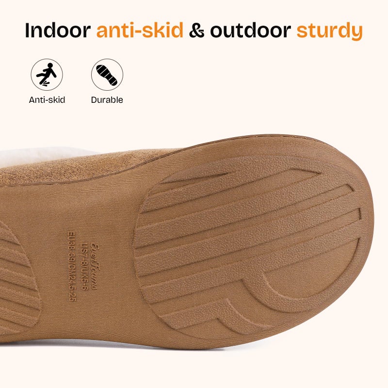 EverFoams Women's Micro Suede Cozy Memory Foam Winter Slippers with Fuzzy Faux Fur Collar and Indoor Outdoor Rubber Sole (Tan, Size 7-8 M US) - Image 5