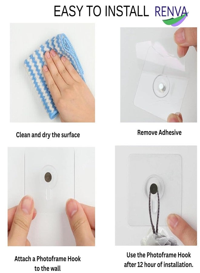 RENVA 10 PCS Adhesive Hooks Kitchen Wall Hooks,Heavy Duty 10 Kilograms(Max) Nail Free Sticky Hangers with Stainless Hooks Waterproof and Oilproof Reusable Utility Towel Bath Hook (Photoframe Hook, 10) - Image 3