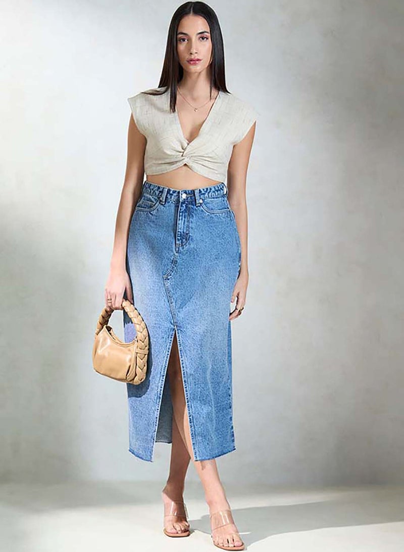 Virgio VIRGIO Linen Front Twist Crop Top  - Image 1