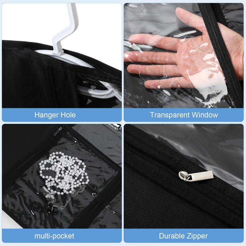 Geelin 14 Pcs Garment Bags for Dance Costumes PVC Clear with Zippers 20 x 40 Inch Garment Bag with Pockets Dance Costume Organizer Carrier for Storage Cover for Adult(Black) - Image 3