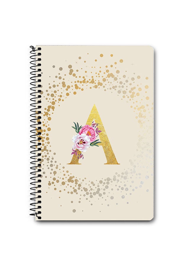 Stylizedd Designer A5 Spiral Notebook Memo Notepad Journal - Custom Monogram Initial Letter Floral Pattern Alphabet - A - Cream - Image 1