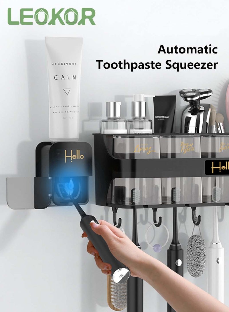 ليوكور 4 كوب من حاملي فرشاة الأسنان للحمامات مع 1 معجون الأسنان موزع الجدار مثبتة على جدار متعدد الوظائف منظم فرشاة أسنان - Image 2