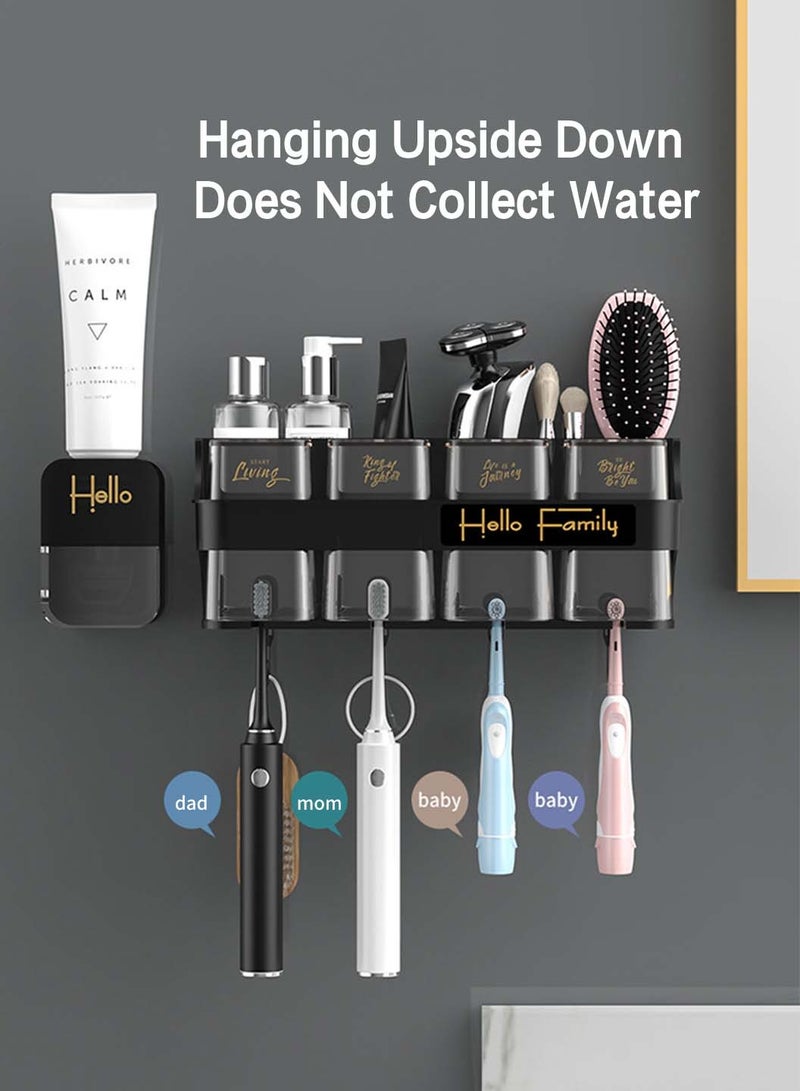 ليوكور 4 كوب من حاملي فرشاة الأسنان للحمامات مع 1 معجون الأسنان موزع الجدار مثبتة على جدار متعدد الوظائف منظم فرشاة أسنان - Image 5