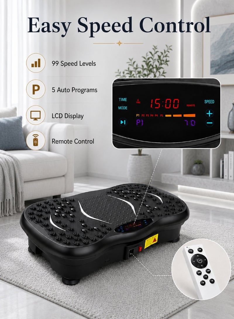 ETG Vibration Plate Exercise Machine With Bluetooth Resistance Bands 99 Speed Fitness Platform Full Body Shaker Shake Board For Home Workout Foot Massage Body Toning - Image 4