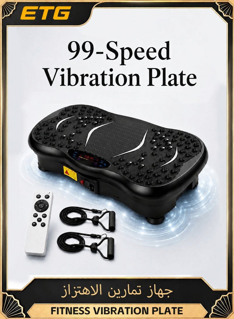ETG Vibration Plate Exercise Machine With Bluetooth Resistance Bands 99 Speed Fitness Platform Full Body Shaker Shake Board For Home Workout Foot Massage Body Toning - Image 1