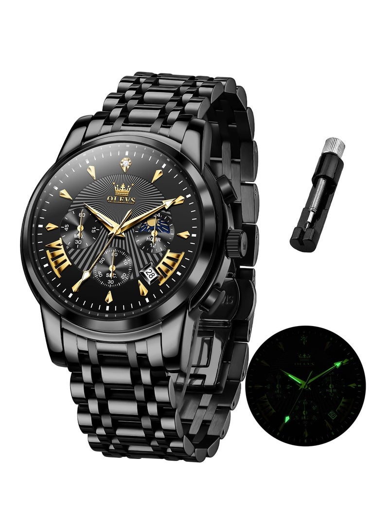 OLEVS Watches for Mens Stainless Steel Analog Quartz Wrist Watches Date Waterproof Luminous Business Casual Male Watches - Image 1