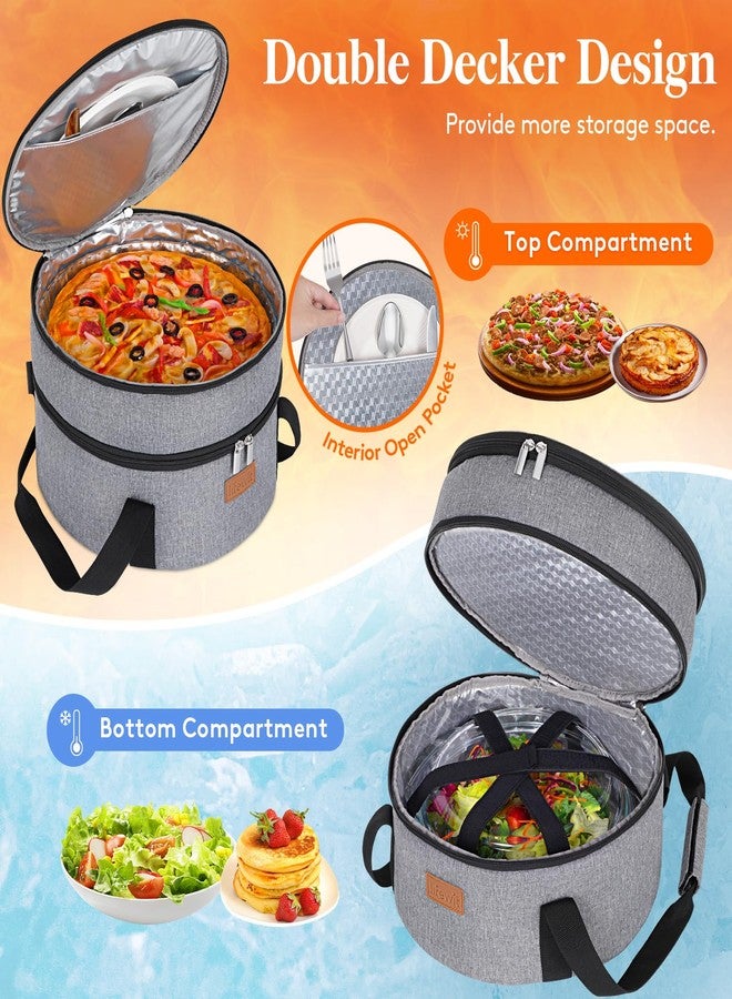 Lifewit Insulated Double Decker Round Casserole Carrier, Portable Pie Carrier Bag for Hot or Cold Food, Fits 12.5" Baking Dish, Thermal Lunch Tote for Potluck Parties, Picnic and Cookouts, Grey - Image 4