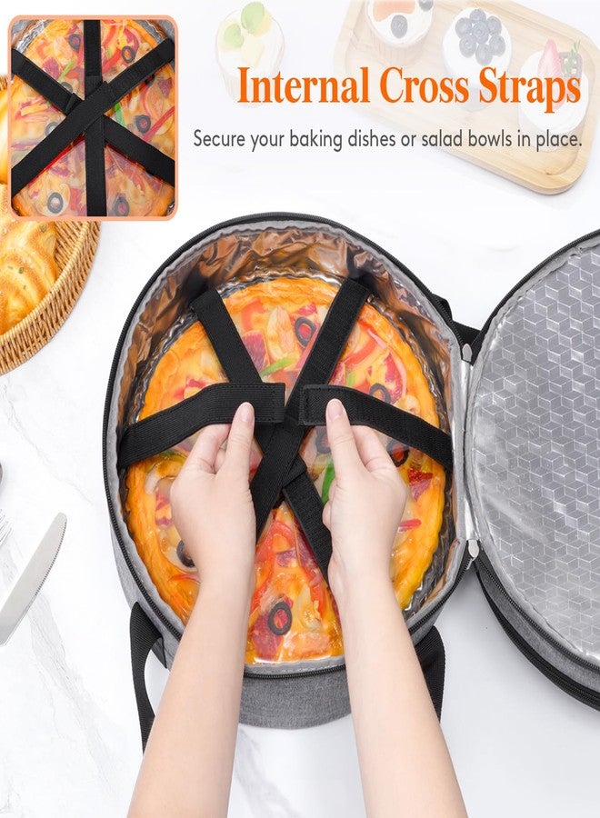 Lifewit Insulated Double Decker Round Casserole Carrier, Portable Pie Carrier Bag for Hot or Cold Food, Fits 12.5" Baking Dish, Thermal Lunch Tote for Potluck Parties, Picnic and Cookouts, Grey - Image 3