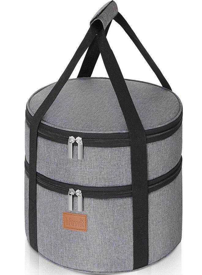 Lifewit Insulated Double Decker Round Casserole Carrier, Portable Pie Carrier Bag for Hot or Cold Food, Fits 12.5" Baking Dish, Thermal Lunch Tote for Potluck Parties, Picnic and Cookouts, Grey - Image 1