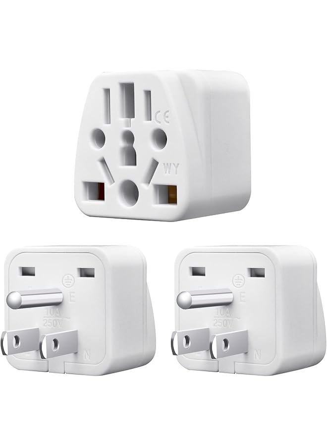 promass World to US Travel Adapter (3-Pack), White Universal 3-Prong Power Solution - Converts EU/JP/AU/UK/CN to US, Safe & Versatile Wall Charger for Smartphones, Laptops & More - Stylish Design - Image 1