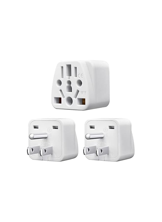 promass World to US Travel Adapter (3-Pack), White Universal 3-Prong Power Solution - Converts EU/JP/AU/UK/CN to US, Safe & Versatile Wall Charger for Smartphones, Laptops & More - Stylish Design - Image 2