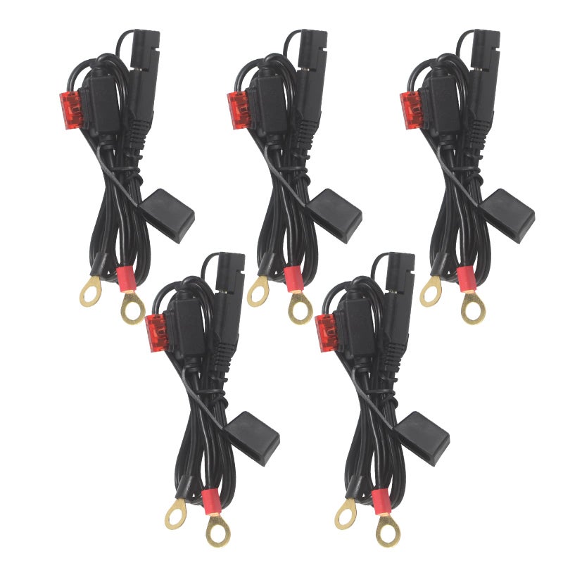 5 Pack SAE to O Ring Terminal Harness 2FT SAE Eyelet Ring Terminal Cable 16awg Motorcycle Battery Trickle Charger Extension Cord with SAE Battery Terminal Quick Connect Disconnect Connector