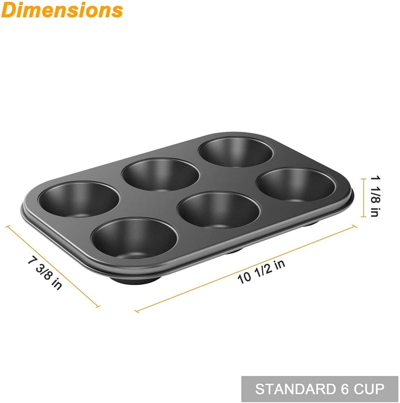 DHVAJ 1 Piece Nonstick Muffin Pan Carbon Steel Cupcake Pan 6 Cup Easy to Clean and Perfect for Making Muffins or Cupcakes 26 X 18 X 2 cm Black Pack 1 - Image 2