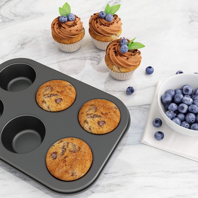 DHVAJ 1 Piece Nonstick Muffin Pan Carbon Steel Cupcake Pan 6 Cup Easy to Clean and Perfect for Making Muffins or Cupcakes 26 X 18 X 2 cm Black Pack 1 - Image 4