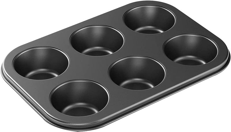 DHVAJ 1 Piece Nonstick Muffin Pan Carbon Steel Cupcake Pan 6 Cup Easy to Clean and Perfect for Making Muffins or Cupcakes 26 X 18 X 2 cm Black Pack 1 - Image 1