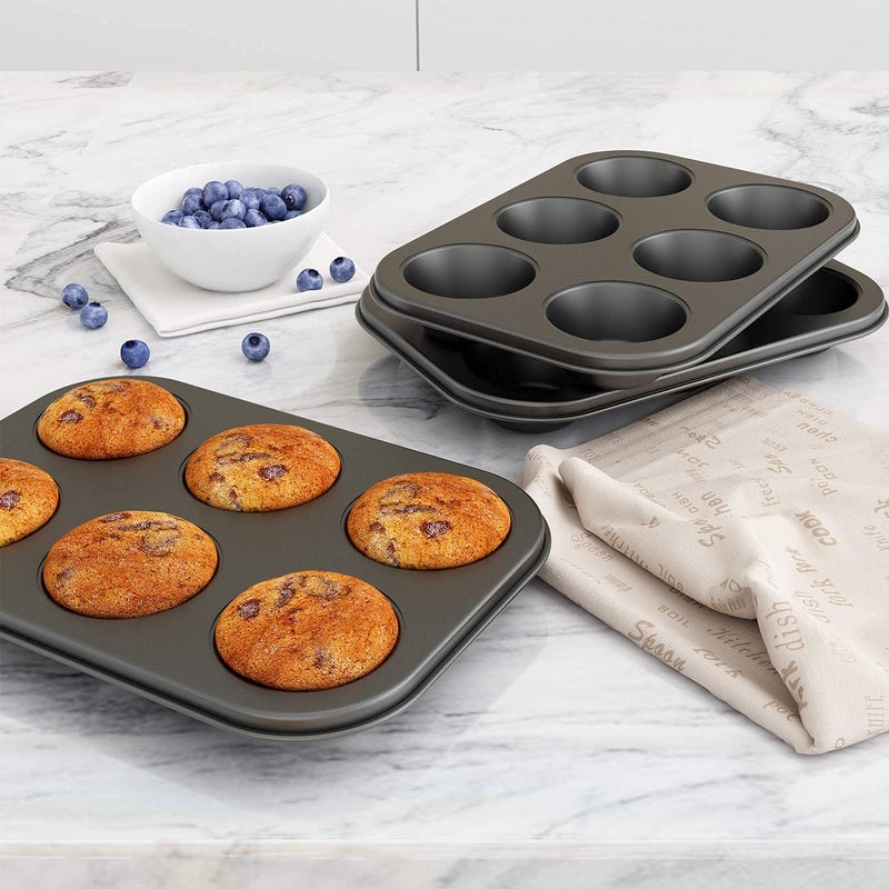 DHVAJ 1 Piece Nonstick Muffin Pan Carbon Steel Cupcake Pan 6 Cup Easy to Clean and Perfect for Making Muffins or Cupcakes 26 X 18 X 2 cm Black Pack 1 - Image 3