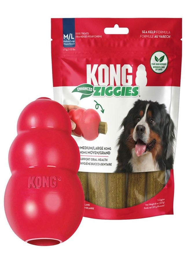 KONG Classic Dog Toy Enhanced Ziggies Dental Treats - Durable Rubber Chew Toy & Teeth Cleaning Stuffable Treats Bundle (Large) - Image 1