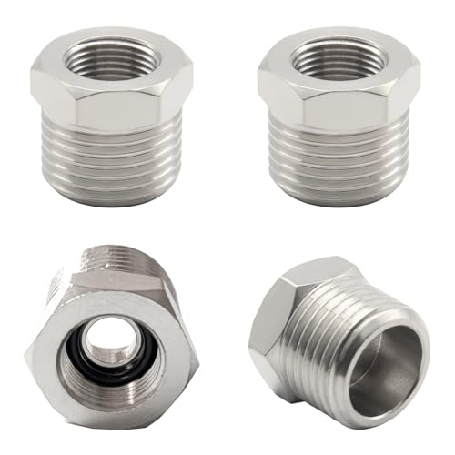 Fitvell Nickel Plated Brass Reducer Faucet Adapter G 1/2 Male to 3/8 Female Compression Pipe Fitting Water Supply Line Adapter with Gaskets for Kitchen Bathroom Plumbing Pipe Connector (Pack of 4) - Image 1