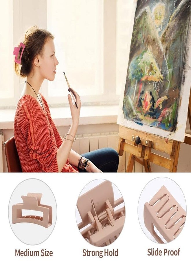 Minta 6 Pack Square Claw Clips for Women Girls, 3.5" Medium Non-slip Rectangular Matte Claws Strong Jumbo Hair Styling Accessories for Thin Hair, Morandi - Image 2