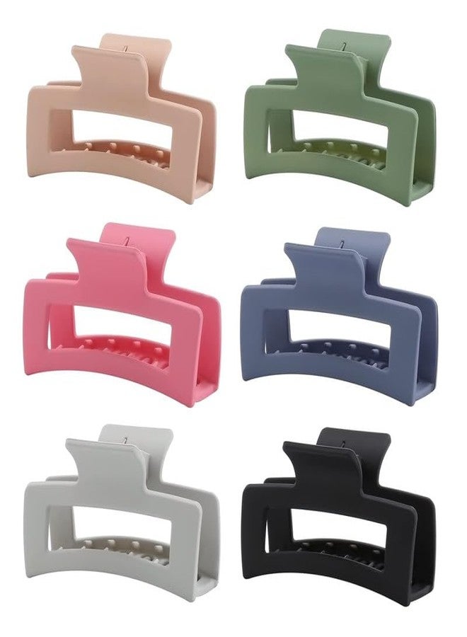 Minta 6 Pack Square Claw Clips for Women Girls, 3.5" Medium Non-slip Rectangular Matte Claws Strong Jumbo Hair Styling Accessories for Thin Hair, Morandi - Image 1