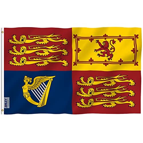 Anley Fly Breeze 3x5 Foot United Kingdom Royal Standard Flag Canvas Header and Double Stitched British UK England Great Britain Queen Elizabeth II Flags Polyester with Brass Grommets 3 X 5 Ft - Image 1