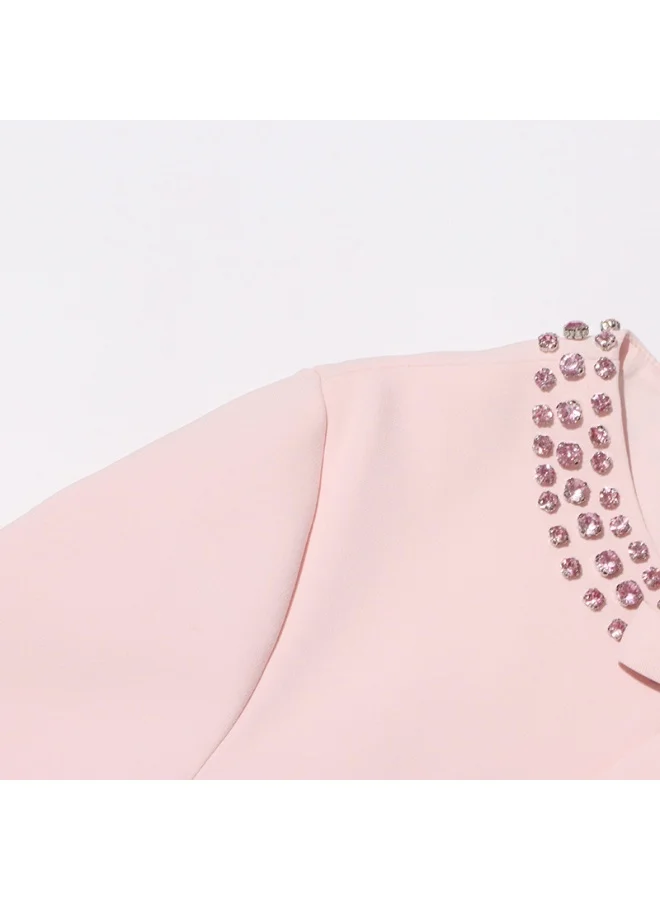 Madam Uniq Elegant Pink Bow - Embellished Dress, Short Sleeves & Midi Length, Casual/Formal Outfit