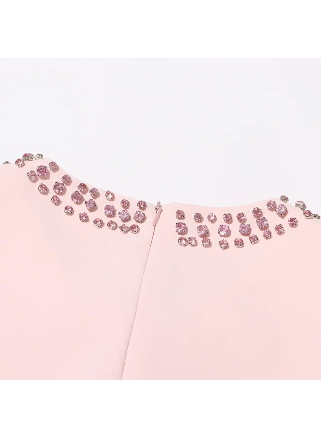 Madam Uniq Elegant Pink Bow - Embellished Dress, Short Sleeves & Midi Length, Casual/Formal Outfit