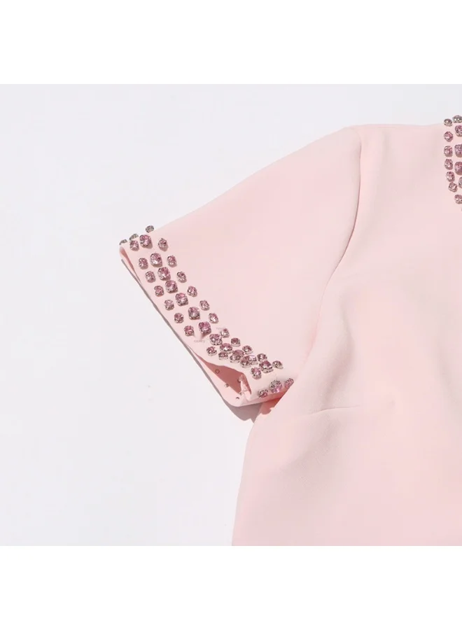 Madam Uniq Elegant Pink Bow - Embellished Dress, Short Sleeves & Midi Length, Casual/Formal Outfit