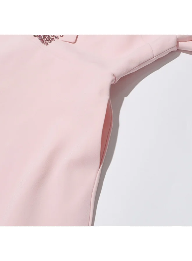 Madam Uniq Elegant Pink Bow - Embellished Dress, Short Sleeves & Midi Length, Casual/Formal Outfit