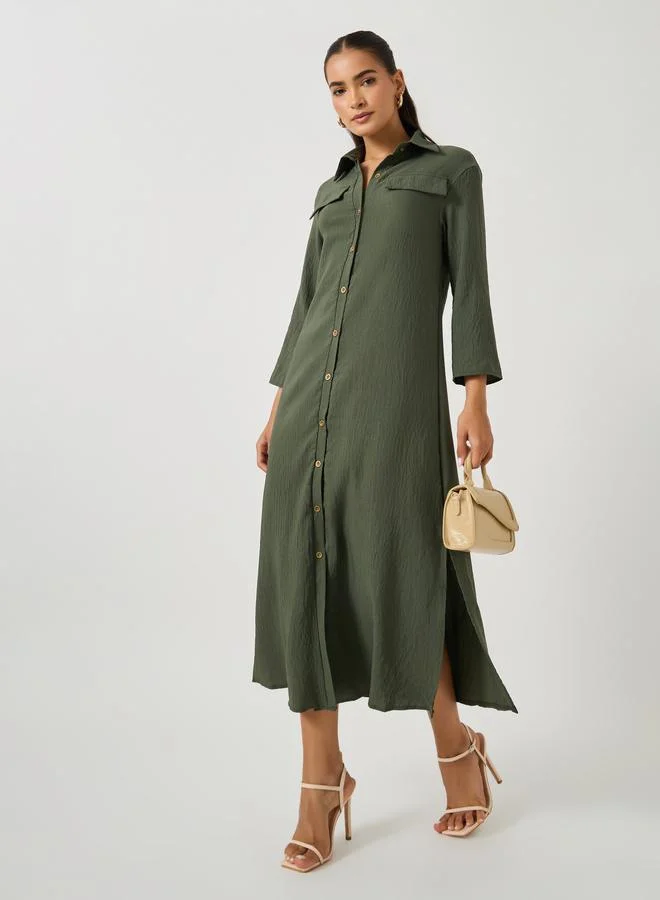 Take Two Khaki Button-Down Dress