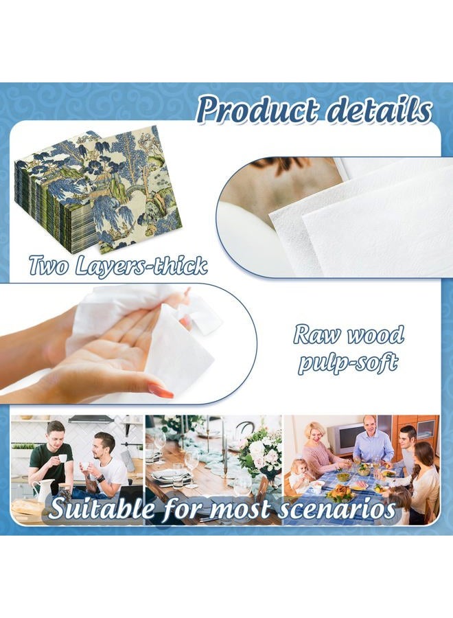 AnyDesign 50 Pcs Chinoiserie Paper Napkins Vintage Farmhouse Oriental Disposable Napkins Blue Green Luncheon Dinner Napkin for Party Table Decor Supplies - Image 3