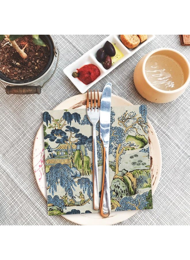 AnyDesign 50 Pcs Chinoiserie Paper Napkins Vintage Farmhouse Oriental Disposable Napkins Blue Green Luncheon Dinner Napkin for Party Table Decor Supplies - Image 5