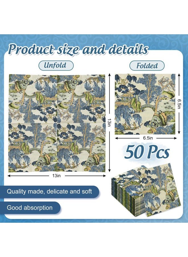 AnyDesign 50 Pcs Chinoiserie Paper Napkins Vintage Farmhouse Oriental Disposable Napkins Blue Green Luncheon Dinner Napkin for Party Table Decor Supplies - Image 2