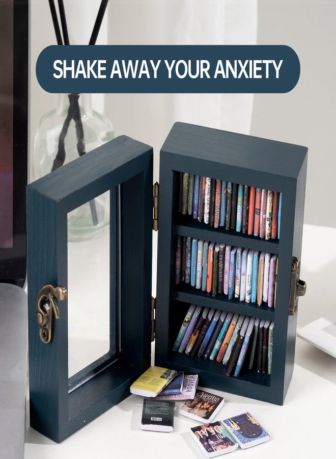 رف كتب TABTAG Anxiety Mini Bookshelf Mini Book Micro Display Stand، مكتبة مصغرة مزودة بـ 65 كتابًا صغيرًا، هدية ديكور مثالية لعشاق الكتب (أزرق) - Image 4