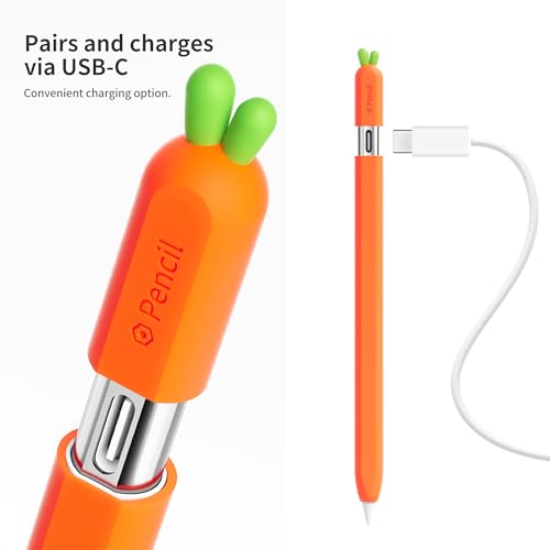 ELETIUO Silicone Case Compatible with Apple Pencil (USB-C),Protective Holder Grip Sleeve with Cap Accessories,Anti-Slip Cover Supports Magnetic Compatible with Apple Pencil 3rd Generation,Carrot - Image 2