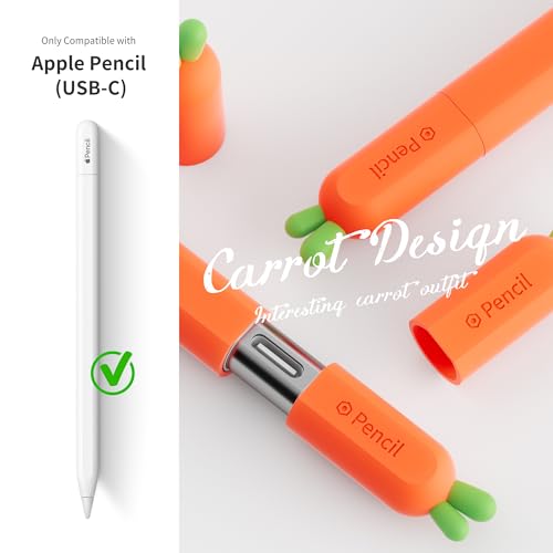 ELETIUO Silicone Case Compatible with Apple Pencil (USB-C),Protective Holder Grip Sleeve with Cap Accessories,Anti-Slip Cover Supports Magnetic Compatible with Apple Pencil 3rd Generation,Carrot - Image 5