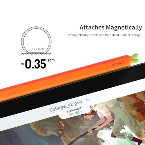 ELETIUO Silicone Case Compatible with Apple Pencil (USB-C),Protective Holder Grip Sleeve with Cap Accessories,Anti-Slip Cover Supports Magnetic Compatible with Apple Pencil 3rd Generation,Carrot - Image 3