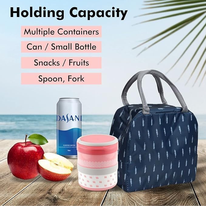 Cruzzie Cruzzie Insulated Lunch Bags for Women Work Student Kids to School Waterproof Thermal Cooler Tote Bag Picnic Organizer Storage Tiffin Box Portable and Reusable Blue Leaf Pack of 1 PC  - Image 3