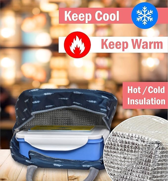 Cruzzie Cruzzie Insulated Lunch Bags for Women Work Student Kids to School Waterproof Thermal Cooler Tote Bag Picnic Organizer Storage Tiffin Box Portable and Reusable Blue Leaf Pack of 1 PC  - Image 5