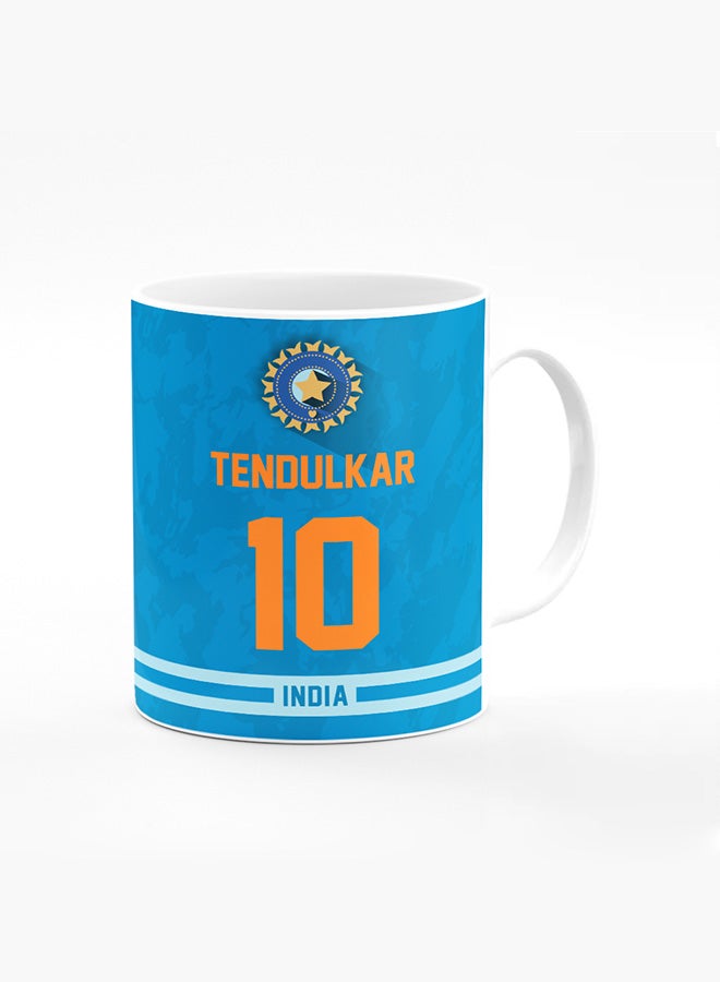 Stylizedd Designer Printed Coffee Mug with Heavy Duty Handle 11oz Ceramic Personalised Gift Mugs Cup - Cricket Player - Sachin Tendulkar, Jersey Number - 10 (With Logo) - Image 1