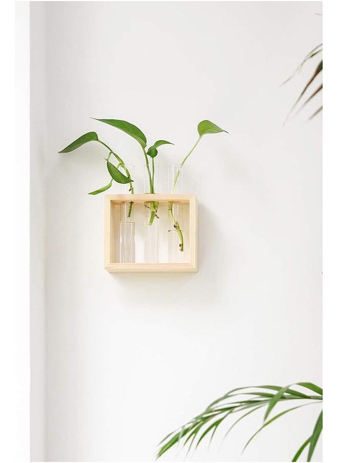 yongsheng Wall Hanging Plant Propagation Glass Planter Station 3 Tubes with Wood Stand Flower Vase Desktop  Beige  - Image 4