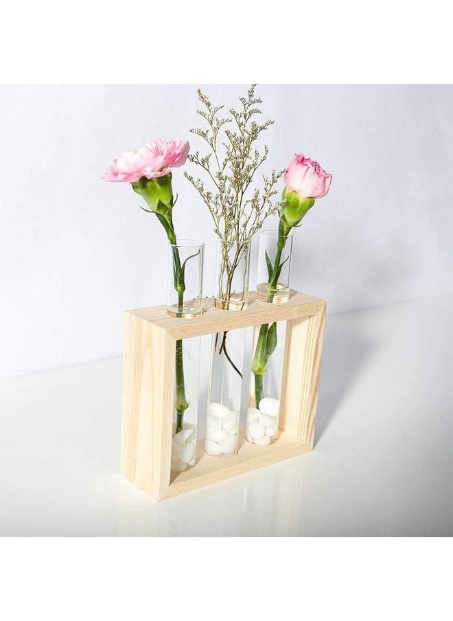 yongsheng Wall Hanging Plant Propagation Glass Planter Station 3 Tubes with Wood Stand Flower Vase Desktop  Beige  - Image 5