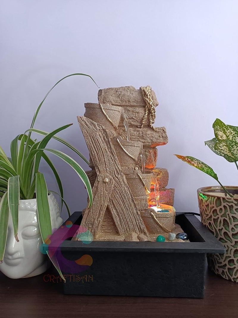 CRAFTISAN Craftisan Three Step Table Top Water Fountain for Home DcorOfficeIndoor OutdoorGardenPuja RoomVaastu UR012 Yellow Stone  - Image 1