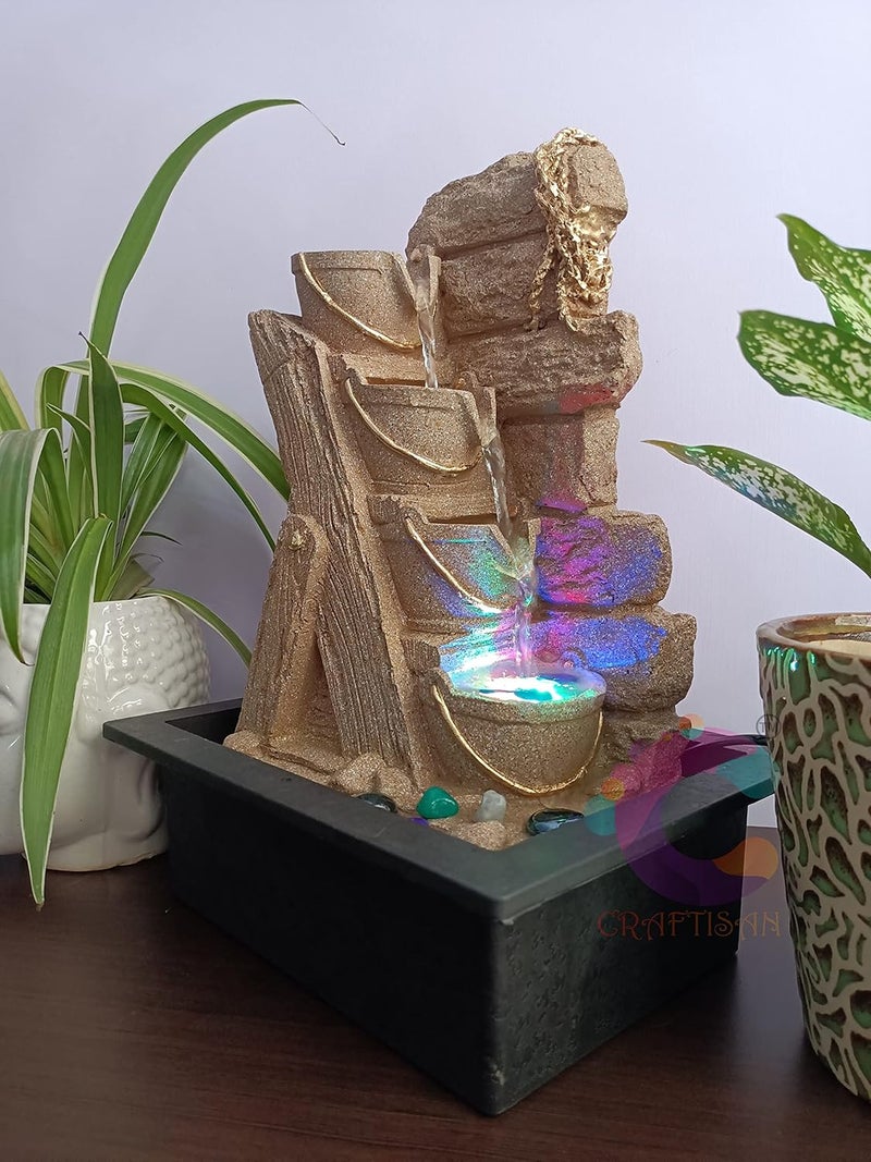 CRAFTISAN Craftisan Three Step Table Top Water Fountain for Home DcorOfficeIndoor OutdoorGardenPuja RoomVaastu UR012 Yellow Stone  - Image 2