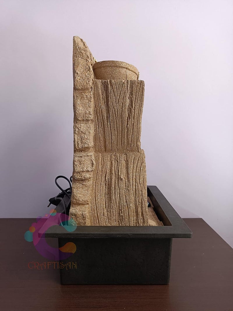 CRAFTISAN Craftisan Three Step Table Top Water Fountain for Home DcorOfficeIndoor OutdoorGardenPuja RoomVaastu UR012 Yellow Stone  - Image 3