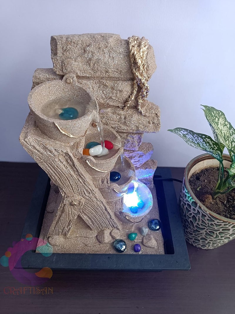 CRAFTISAN Craftisan Three Step Table Top Water Fountain for Home DcorOfficeIndoor OutdoorGardenPuja RoomVaastu UR012 Yellow Stone  - Image 4