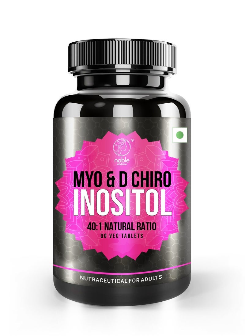 نوبل نيتشر - مكمل توازن PCOS - 90 قرصًا نباتيًا - ميو-اينوزيتول و D-شيرو اينوزيتول ، نسبة طبيعية 40: 1 - Image 1