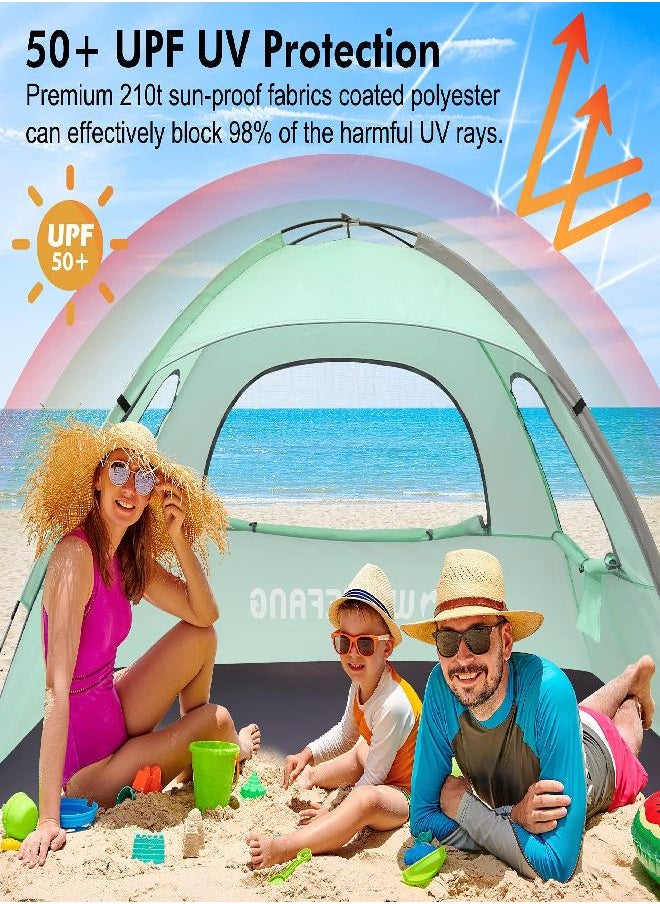 WhiteFang - Beach Tent Anti-Uv Portable Sun Shade Shelter For 3 Person, Extendable Floor With 3 Ventilating Mesh Windows Plus Carrying Bag, Stakes And Guy Lines (Mint Green) - Image 1